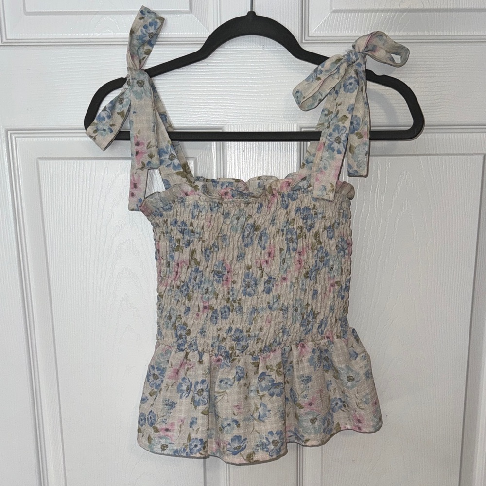 Elegant Floral Bow Strap Blouse